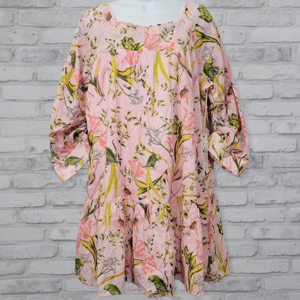 NWT Happy X Nature Floral Pink Cottage Peasant Style Dress Ruffle Womens Large
